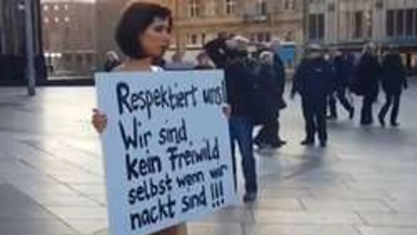 Meztelenül tiltakozott a kölni dómnál egy nő az erőszak ellen - Videó
