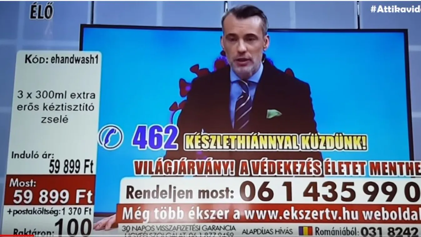 Koronavírus: 60 ezerért árult 3 kézfertőtlenítőt az Ékszer TV