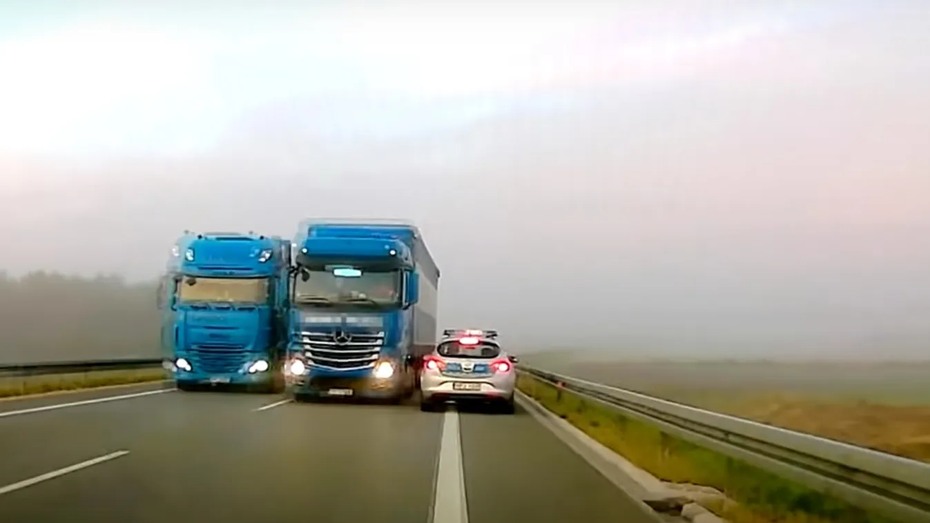 Sokkoló felvétel: leszorította az útról a rendőrt a szabálytalankodó kamionos