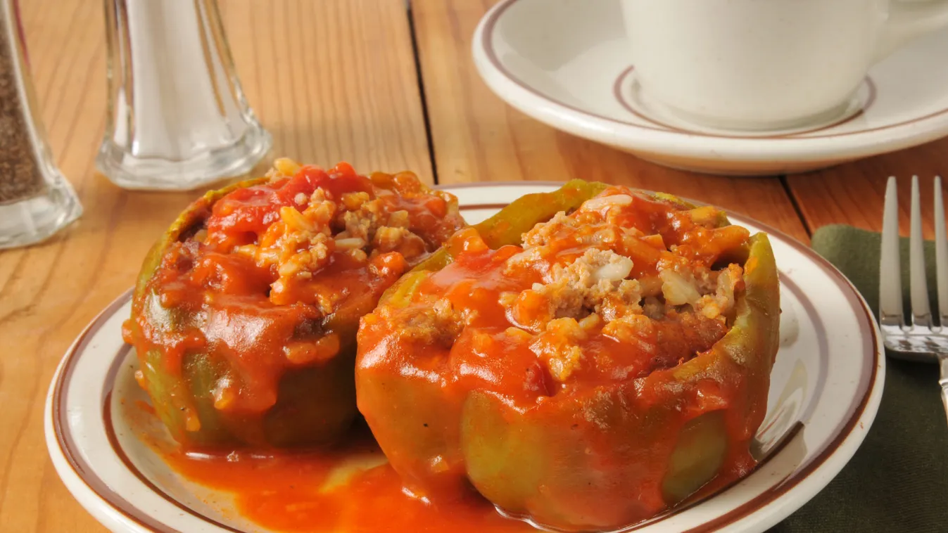 Green,Bell,Peppers,Stuffed,With,Rice,And,Sausage