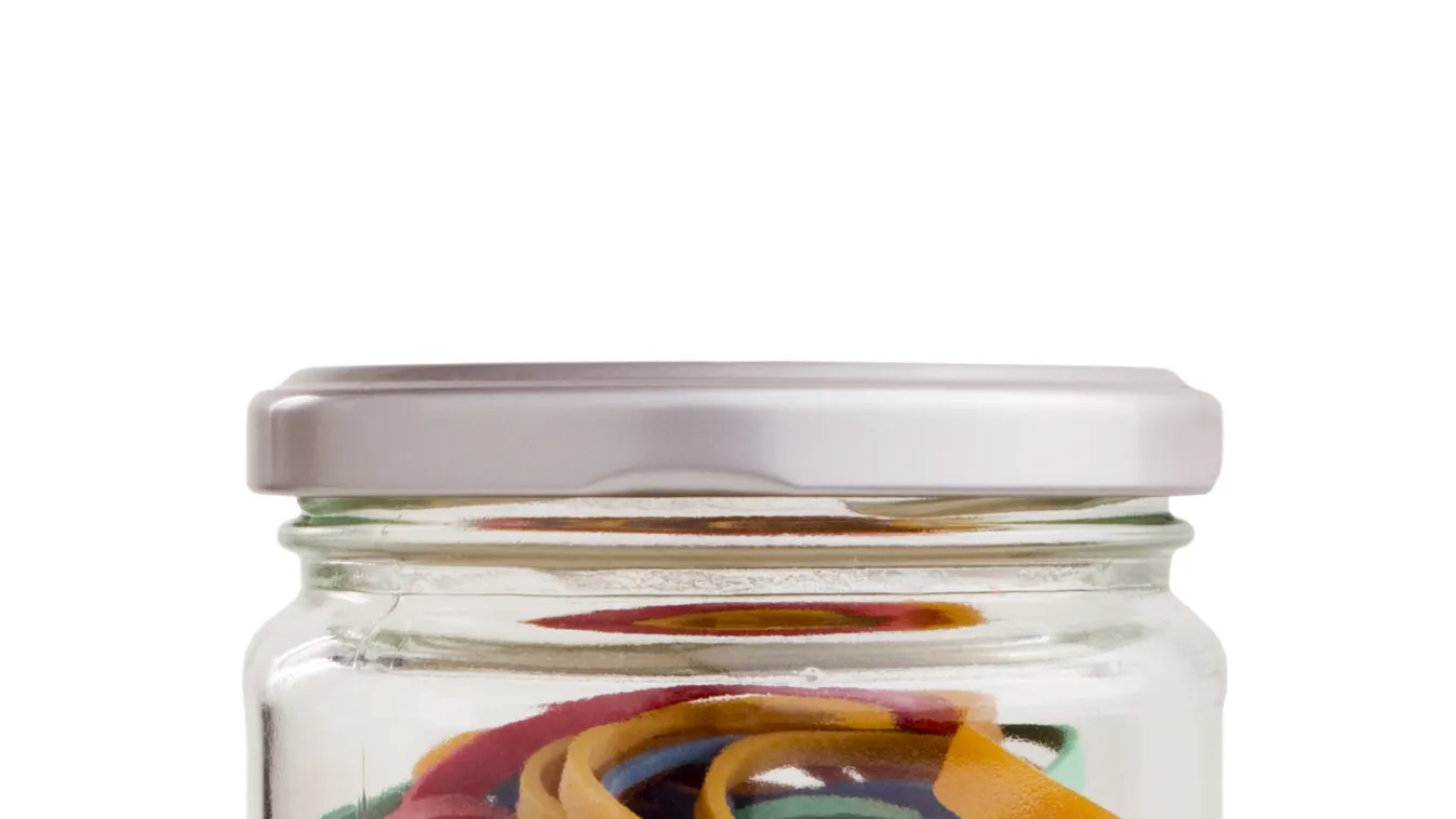 Screw,Top,Glass,Jar,Full,Of,Colourful,Elastic,Or,Rubber