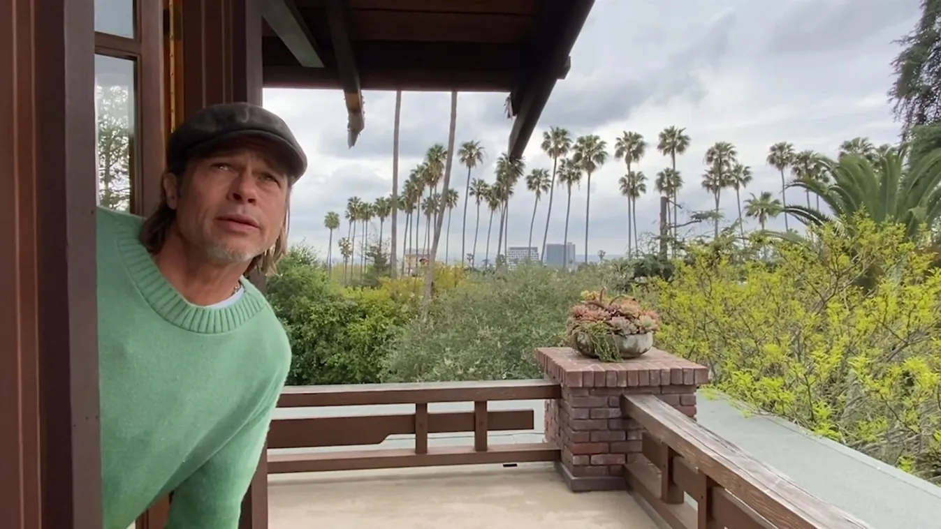 Brad Pitt assesses the weather from his house for John Krasinski's show Some Good News