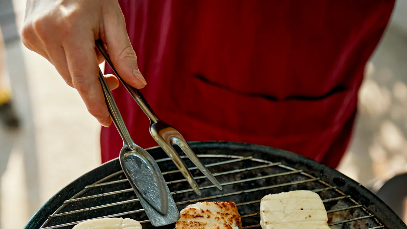 Halloumi cheese on barbecue grill