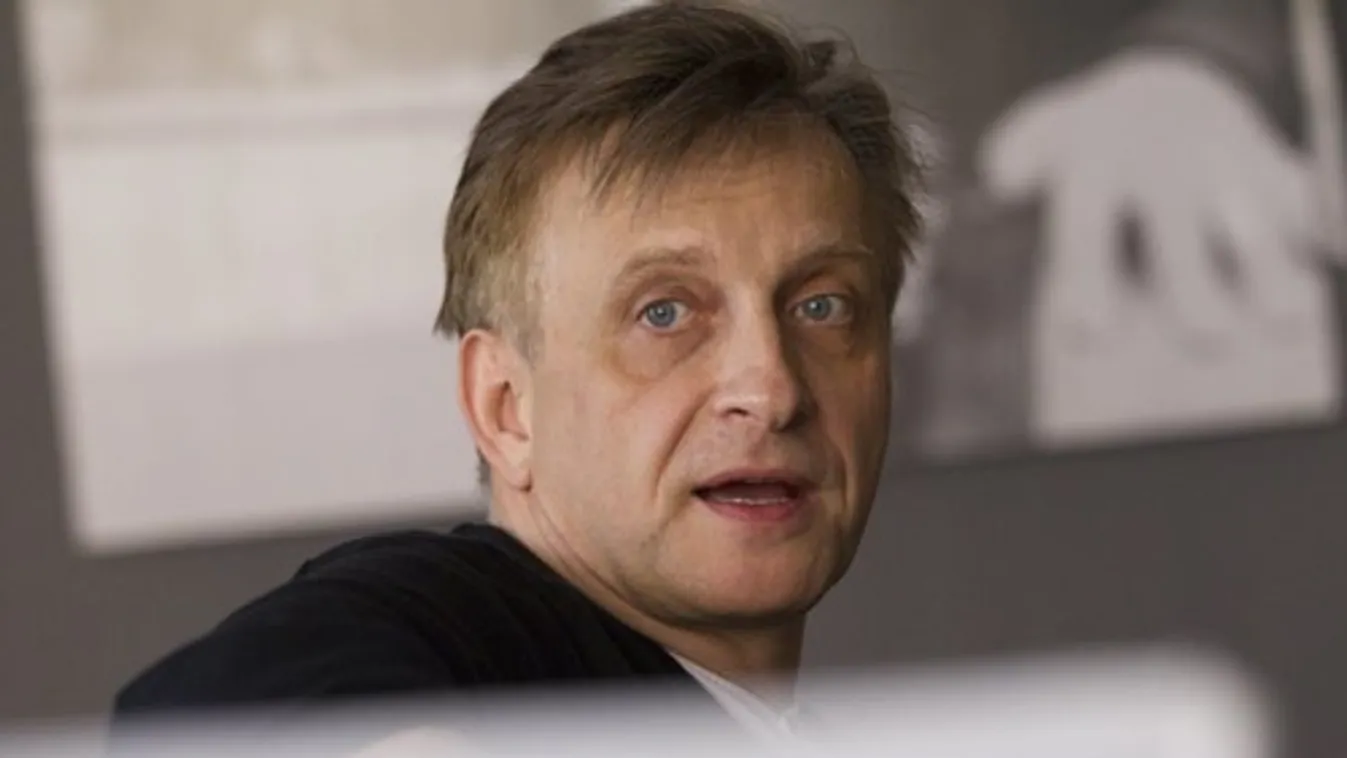 Pal Macsai, actor, director of Orkeny Theater gives interview. May 29, 2012. Budapest. Pal Macsai got the Voice of the Year in 2012.