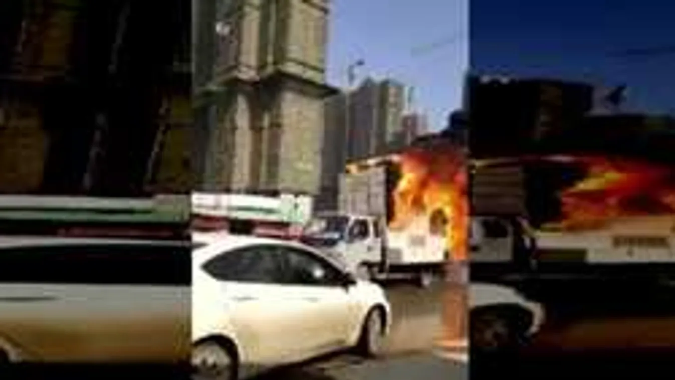 Egy lángoló teherautó száguldozott a forgalmas úton! - videó