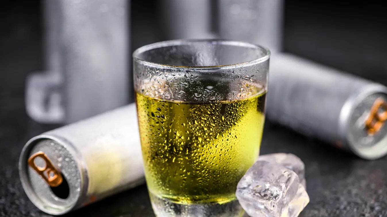 Portion of Energy Drinks, selective focus