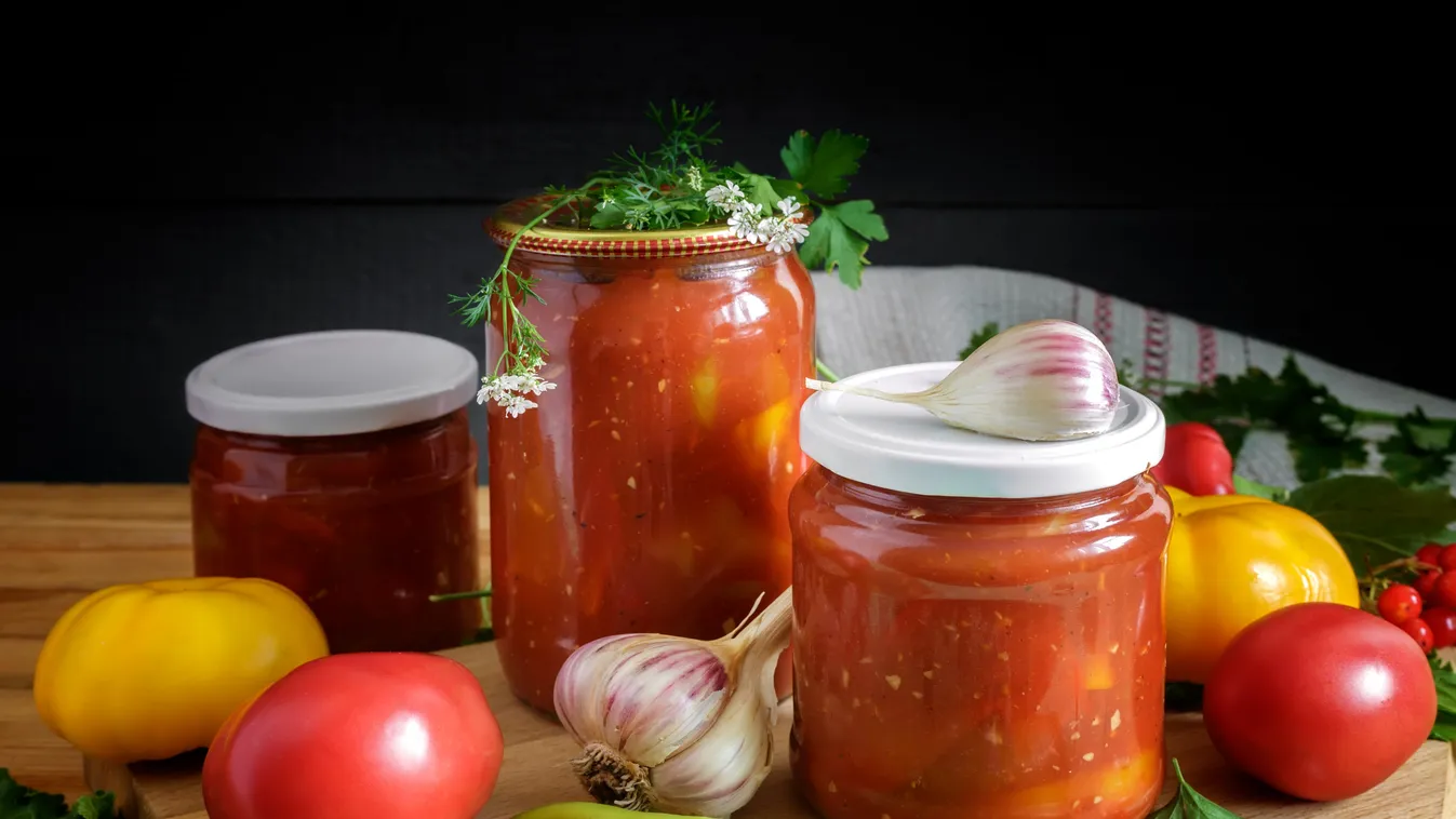 In,Glass,Jars,Lecho,Of,Canned,Bell,Peppers,And,Tomatoes,