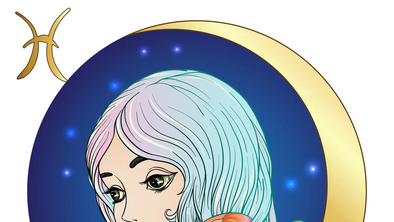 Pisces. A young beautiful girl In the form of one of the signs o