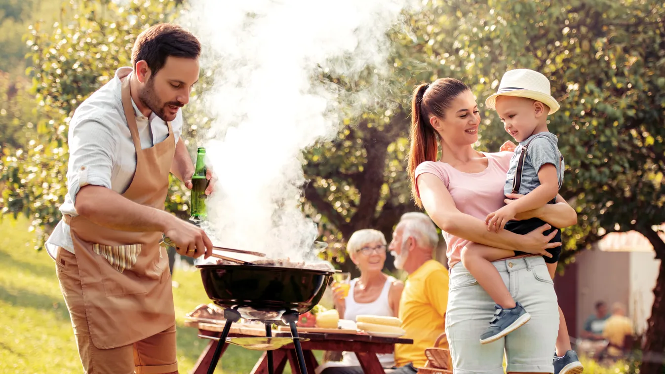 Barbecue,Time.,Happy,Family,Make,Barbecue,Together,In,Garden.