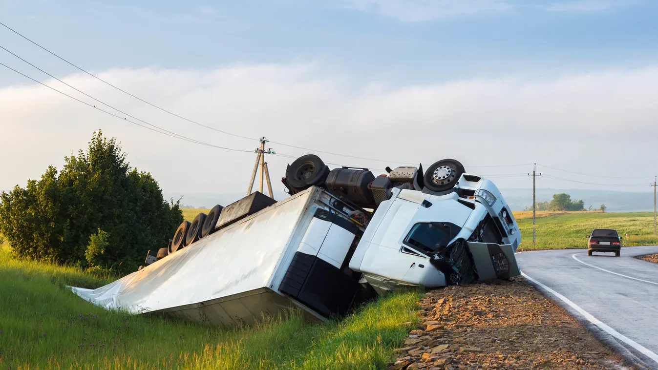 The,Truck,Lies,In,A,Ditch,After,The,Road,Accident