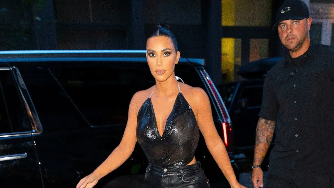 Kim Kardashian out and about in a sequin risque top in New York