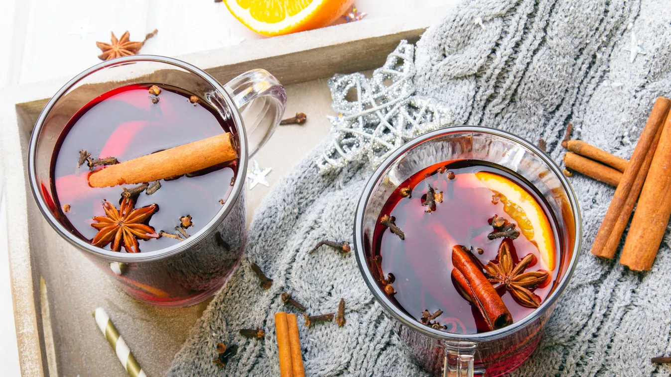 Christmas mulled wine with cinnamon, orange and anise