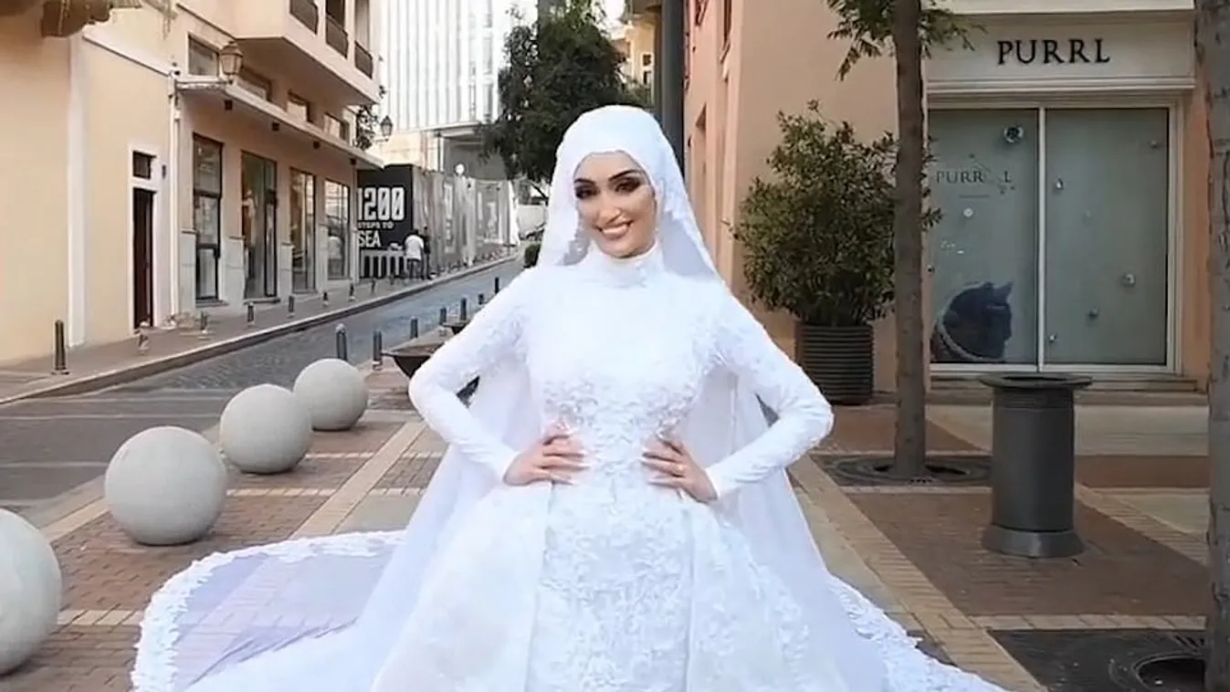 Megrázó felvétel: az esküvői fotózásán sodorta el a menyasszonyt a bejrúti robbanás