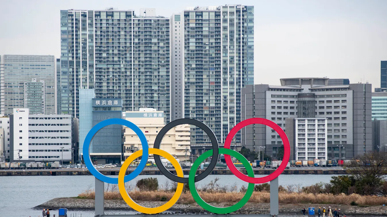 Giant Olympic Symbol Installed At Tokyo Waterfront