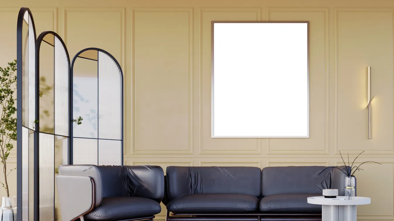 3d,Rendering,3d,Illustration,,Interior,Scene,And,Frame,Mockup,yellow,Luxury,Wall