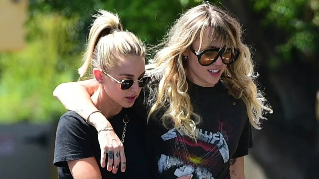 Blogger Kaitlynn Carter and American singer-songwriter Miley Cyrus are seen in Los Angeles.