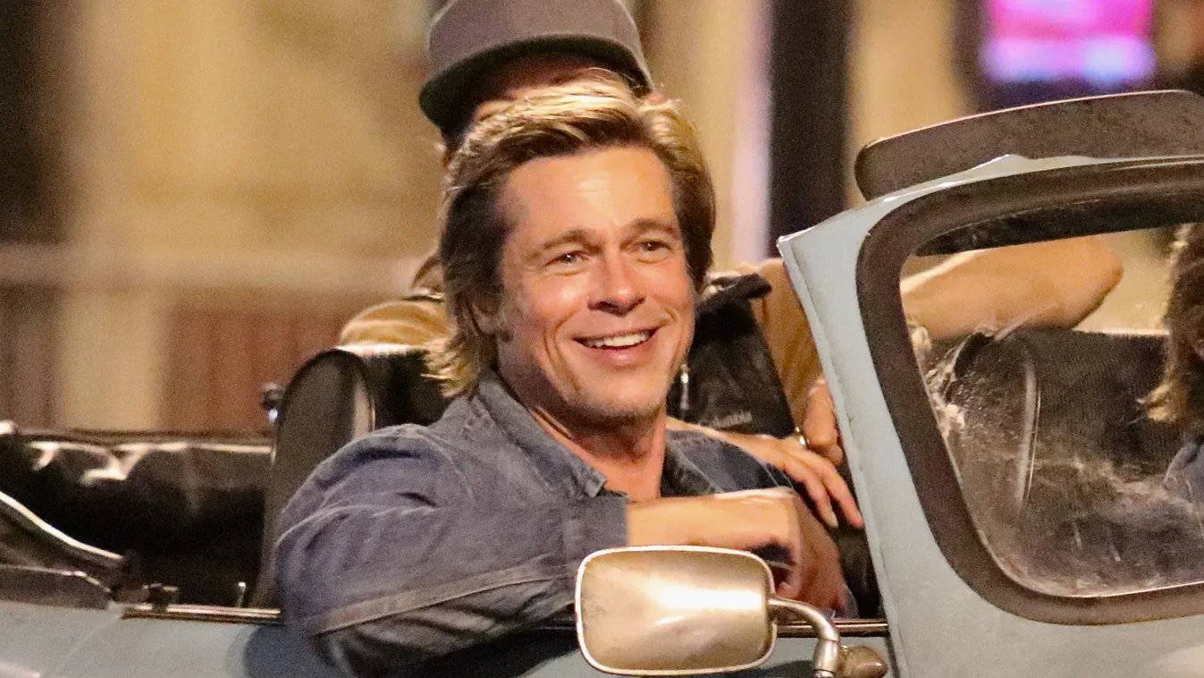 Brad Pitt in having a laugh on the set of Once Upon a Time in Hollywood