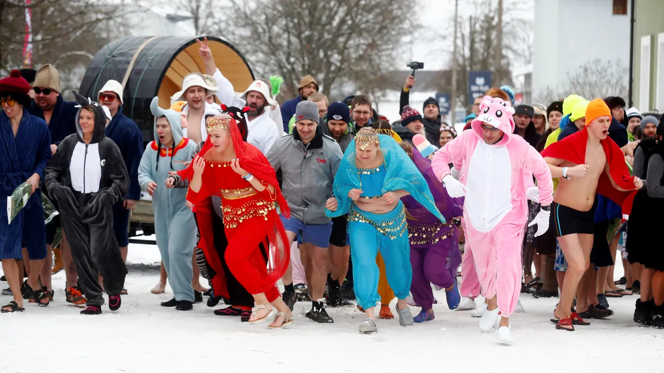 People run during the sauna marathon in Otepaa