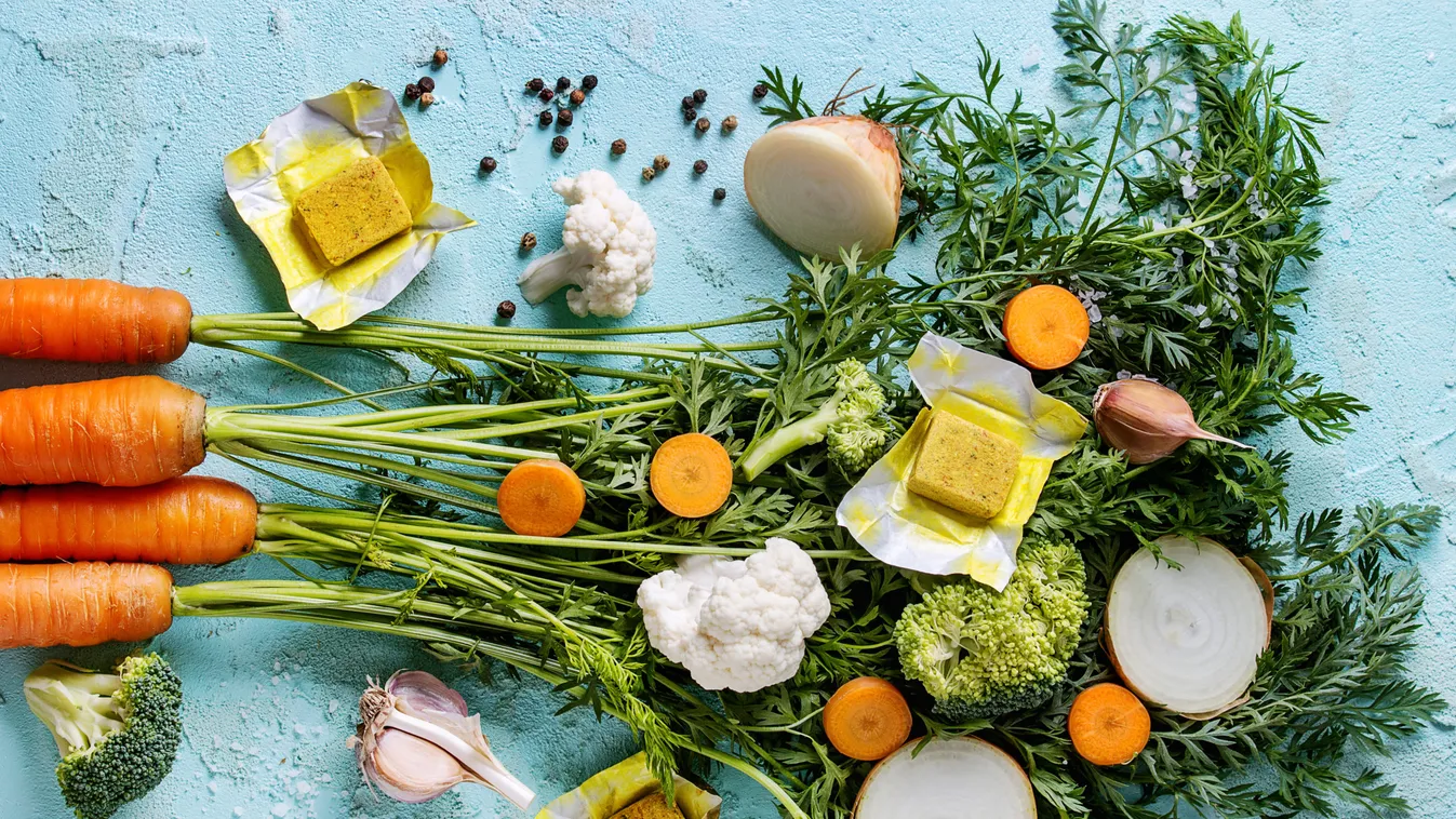 Raw,Vegetables,And,Bouillon,Cubes,For,Cooking,Soup.,Young,Carrot