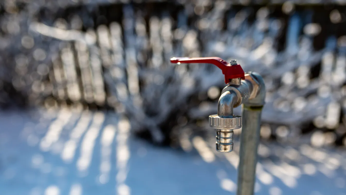 Closed,Garden,Water,Tap,Close,Up,Shot,At,Wintertime,,
