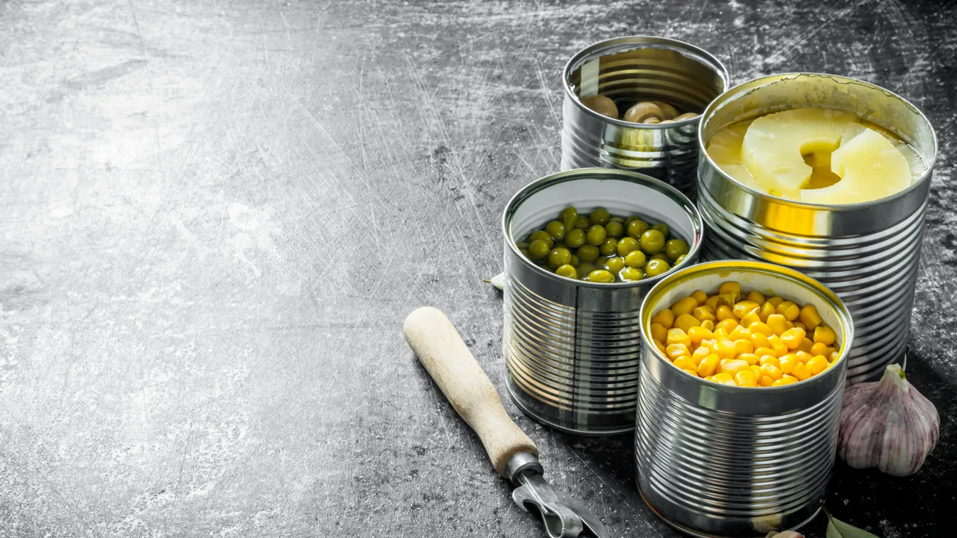 Canned,Pineapples,,Green,Peas,,Corn,And,Mushrooms,In,Open,Cans.