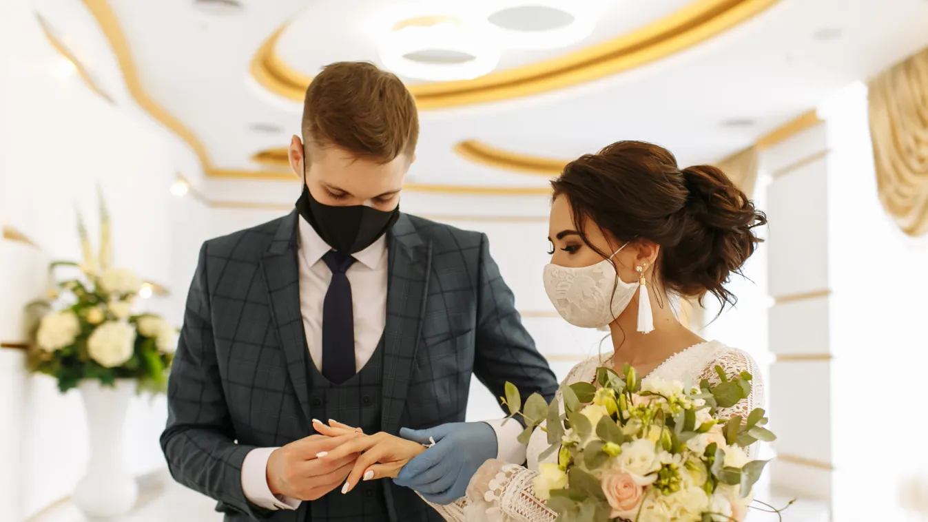 Russia,,Tula,-,July,25,,2020:,Masked,Bride,And,Groom