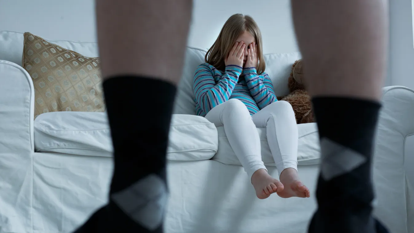 Scared,Oppressed,Girl,Hiding,From,Her,Father,,Pathological,Family,Concept