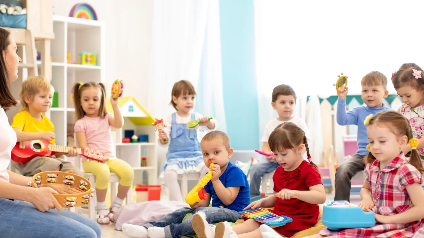 Kindergarten,Children,Playing,Different,Musical,Toys.,Early,Musical,Education,In