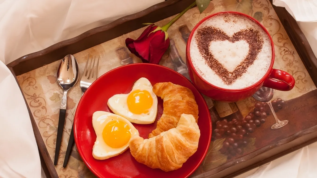 Breakfast,In,Bed,-,Eggs,And,Croissants,With,A,Cup