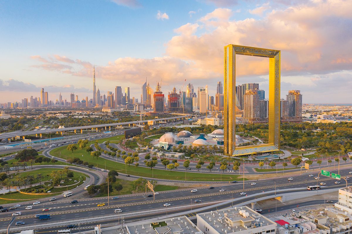 Aerial,View,Of,Dubai,Frame,,Downtown,Skyline,,United,Arab,Emirates