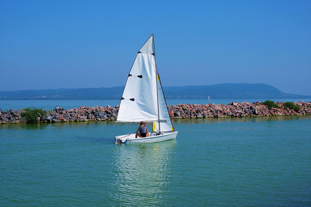 Balaton,,Hungary,-,July,7,,2021:,Sailboat,Sails,Out,Of