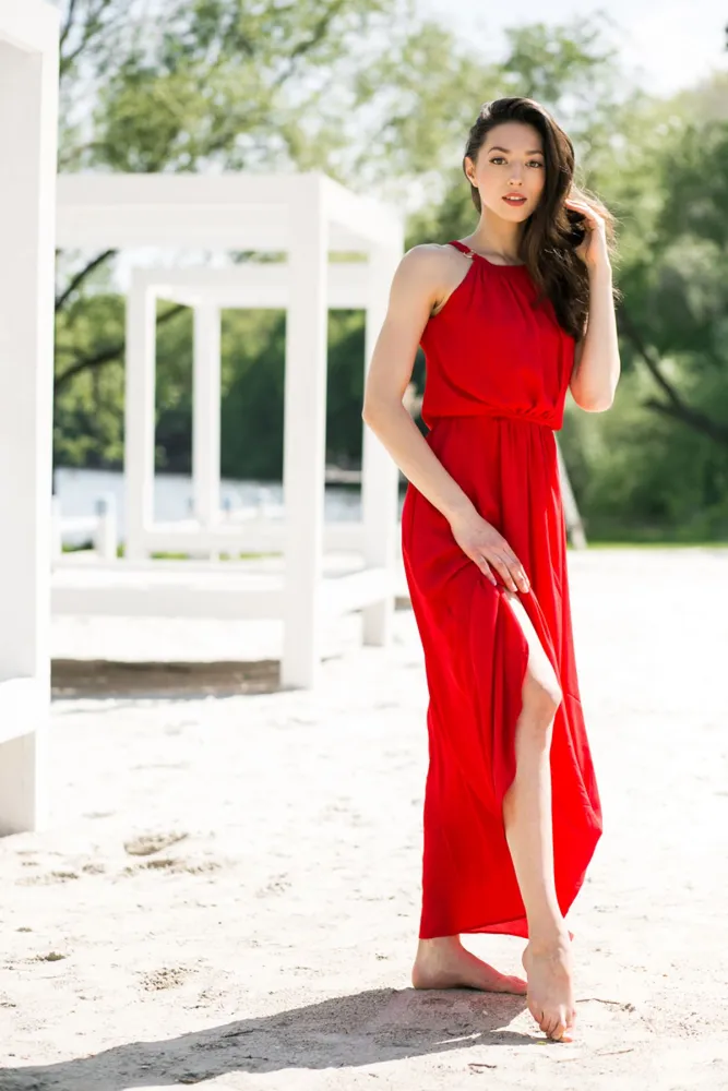 Woman,Beach,Walking,Summer,Dress