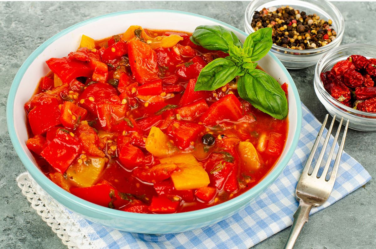Vegetable,Dish,Of,Stewed,Sweet,Peppers,And,Tomatoes,,Lecho,,Vegetarian