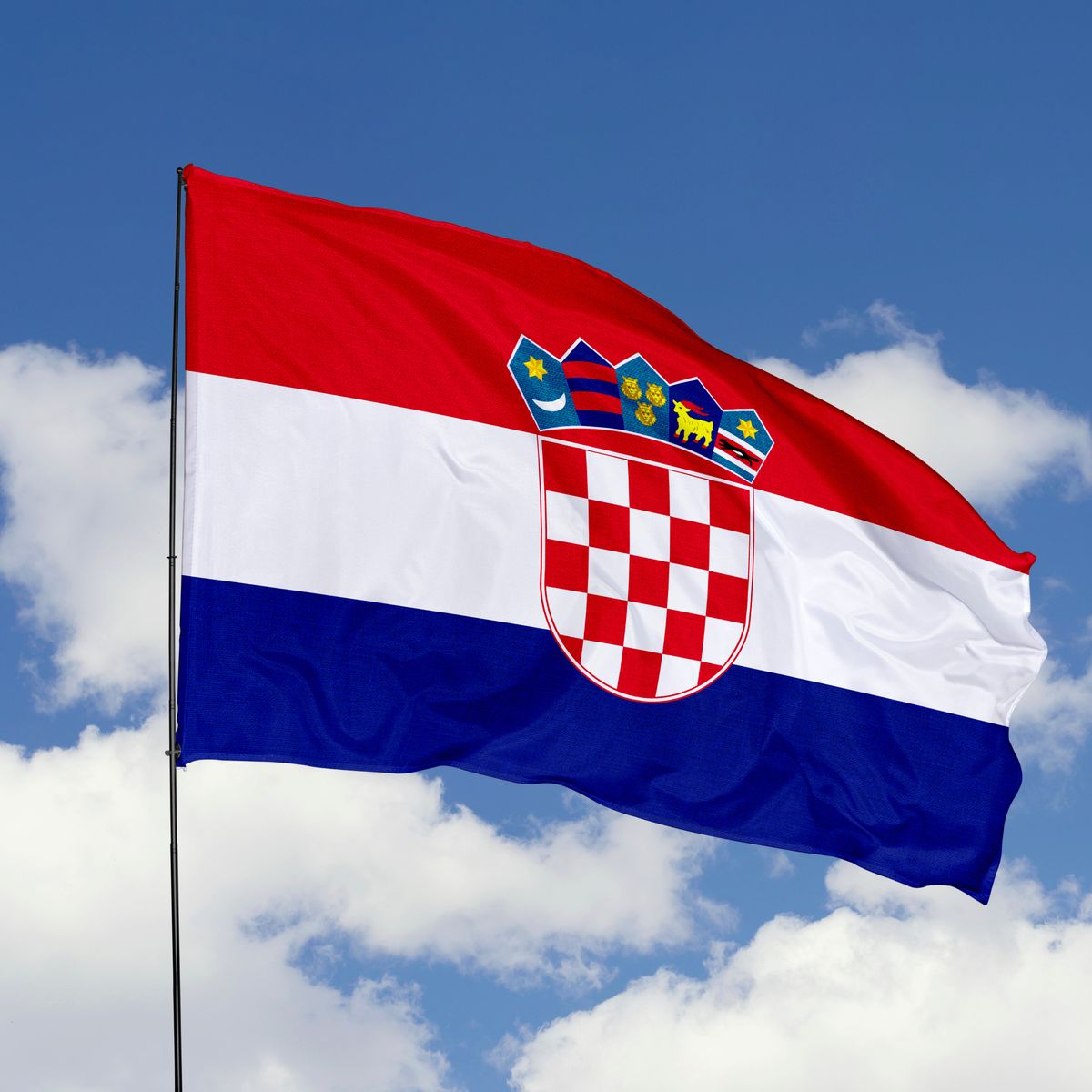 Croatia,Flag,Isolated,On,Sky,Background,With,Clipping,Path.,Close
