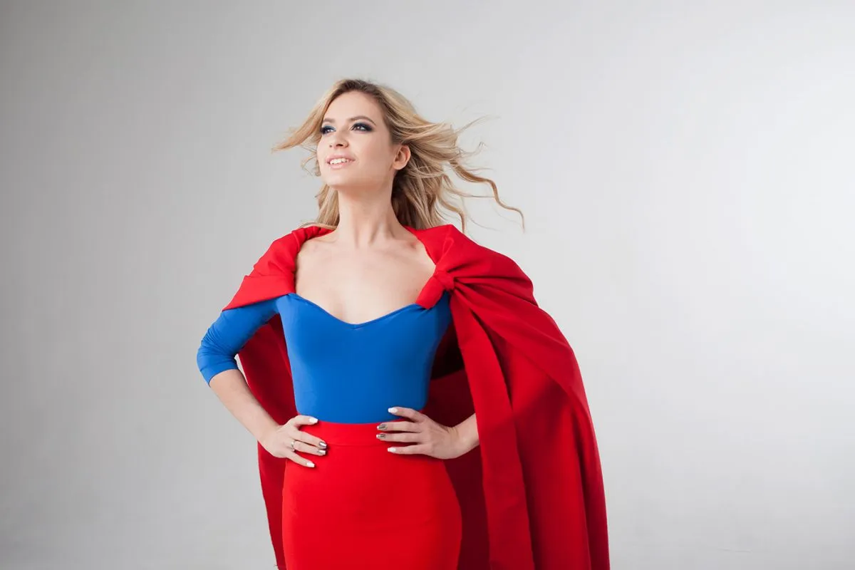 Superhero,Woman.,Young,And,Beautiful,Blonde,In,Image,Of,Superheroine