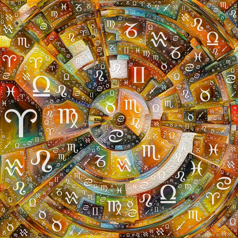 Orbits,Of,Astrology,Series.,Abstract,Colorful,Painting,Of,Disk,,Rays