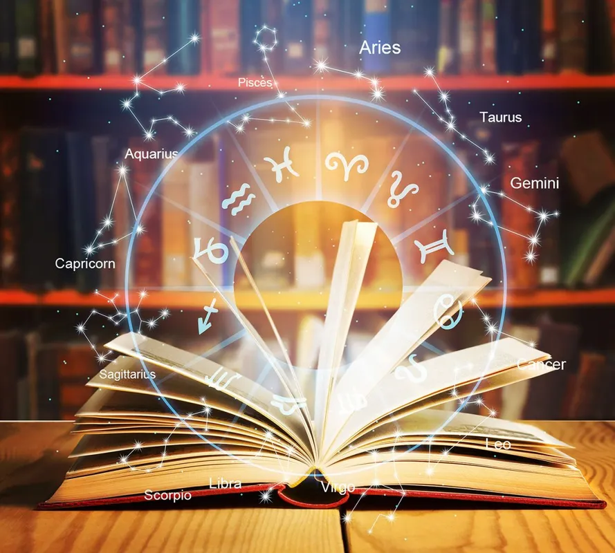 Old,Open,Book,On,A,Bookshelf,Background,With,Astrology,Concept