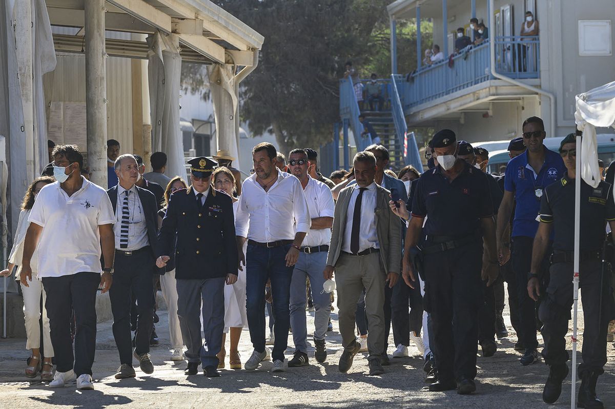 Italy's League Party Leader Matteo Salvini visit migrants’ hotspot in Lampedusa