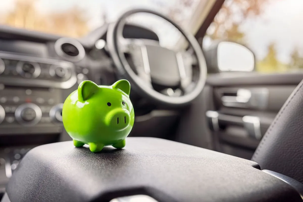 Green,Piggy,Bank,Money,Box,In,Car,Interior,,Vehicle,Purchase,
