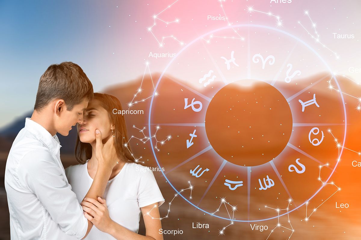 Horoscope,Concept,,Couple,Guy,And,Girl,On,The,Background,Of