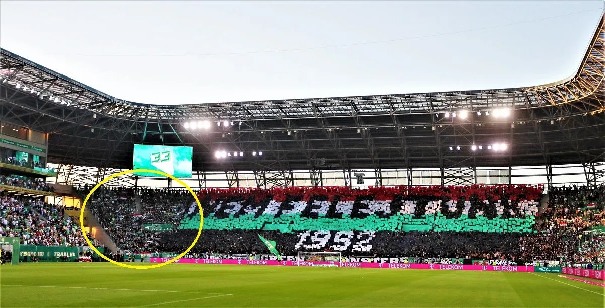 A sárgával bekarikázott B1-es szektor a Slovan-meccsel ellentétben most üres lesz