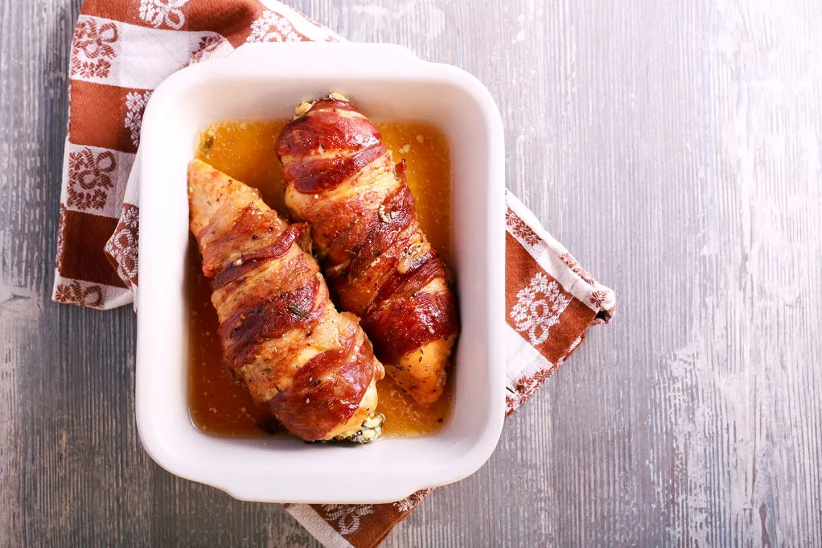 Cheese,And,Spinach,Stuffed,Chicken,Breast,Wrapped,In,Bacon,,Roasted