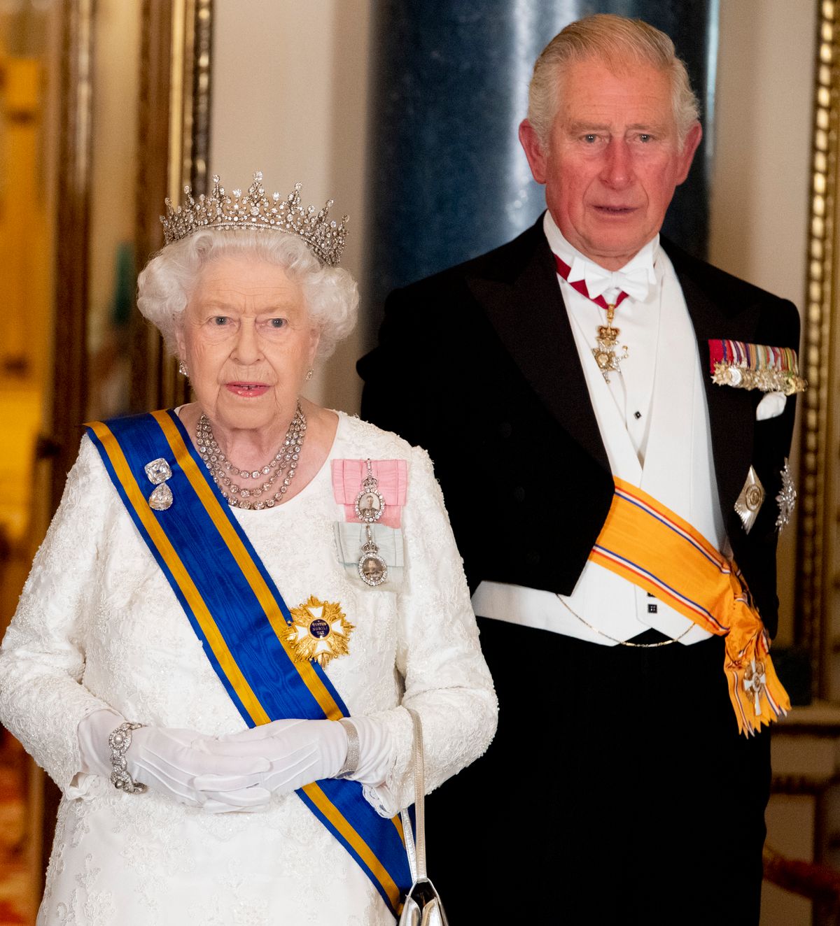 Le couple royal des Pays-Bas au banquet d'Etat au palais de Buckingham de Londres, à l'occasion de leur voyage officiel au Royaume-Uni