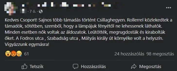 Facebook bejegyzés szövege
