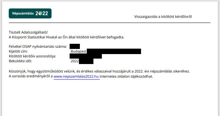 Népszámlálás 2022, KSH, dokumentum, kitöltött kérdőív azonosítója,