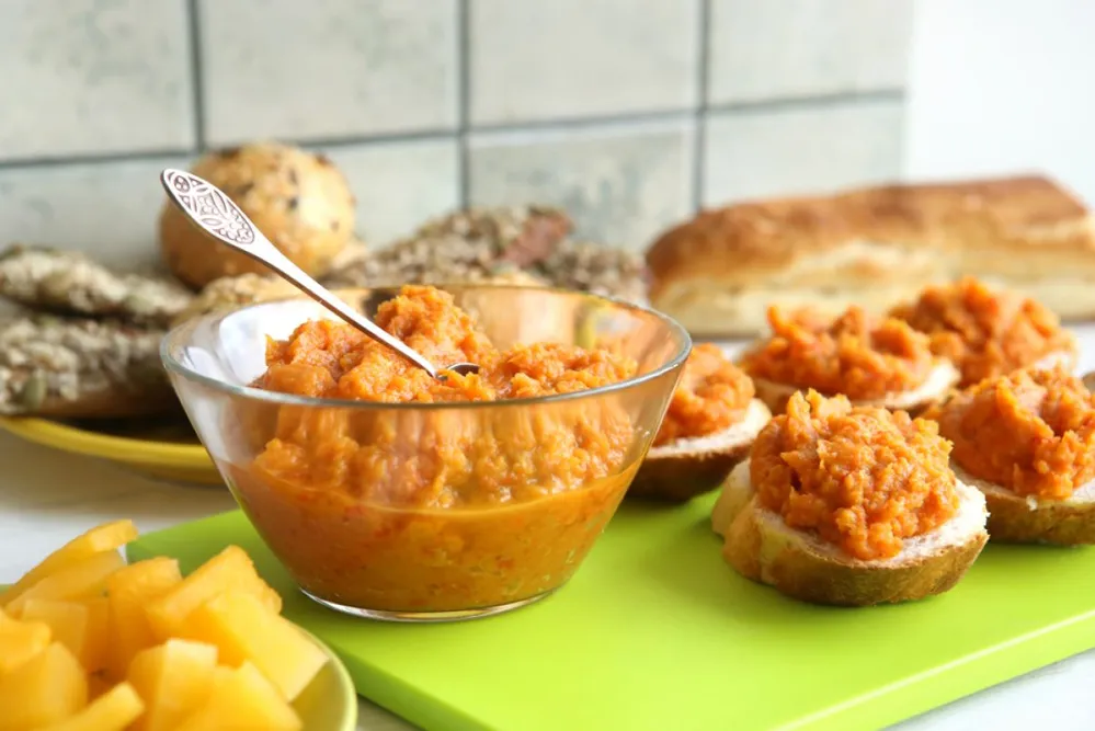 Sandwiches,With,Pumpkin,Dip,On,Bright,Grey,Cutting,Board.,Homemade