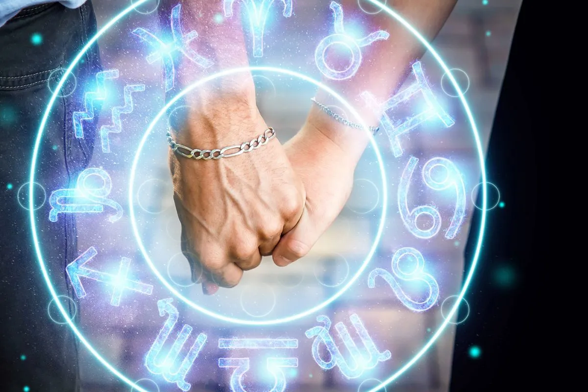 Horoscope,Concept,,Couple,Guy,And,Girl,On,The,Background,Of