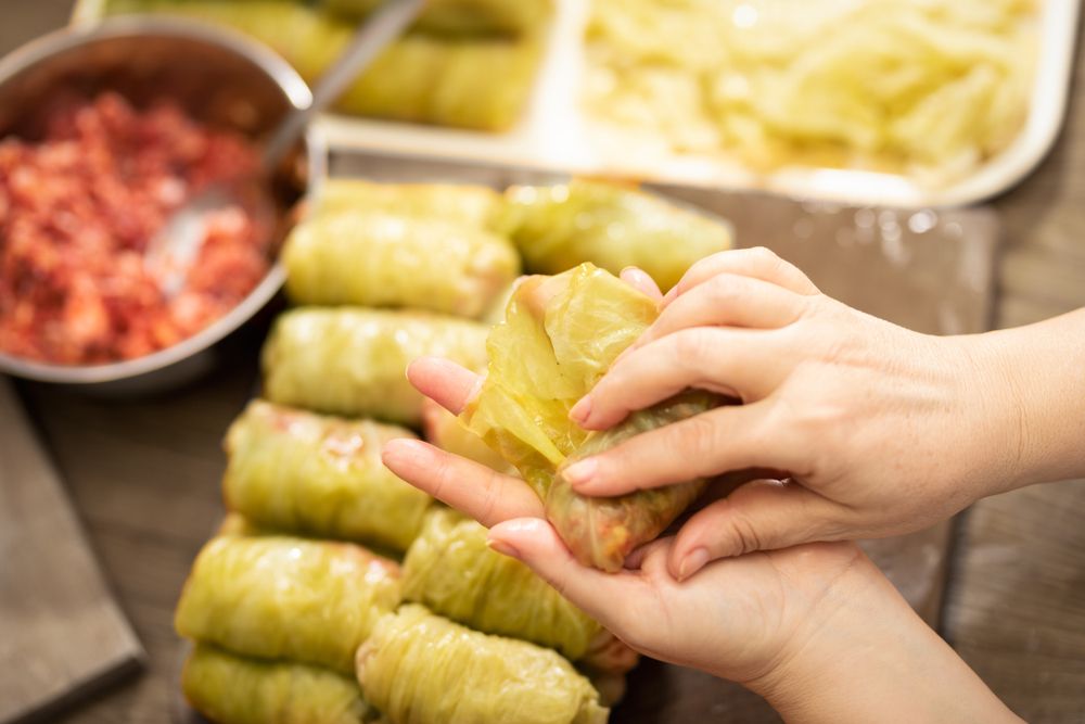 Preparing,Stuffed,Cabbage,Rolls.,Recipe,Is,Cabbage,Leaves,Filled,With