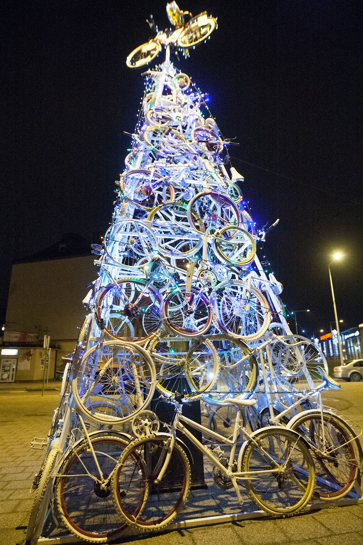 Bicycle Christmas tree in Tczew, Poland