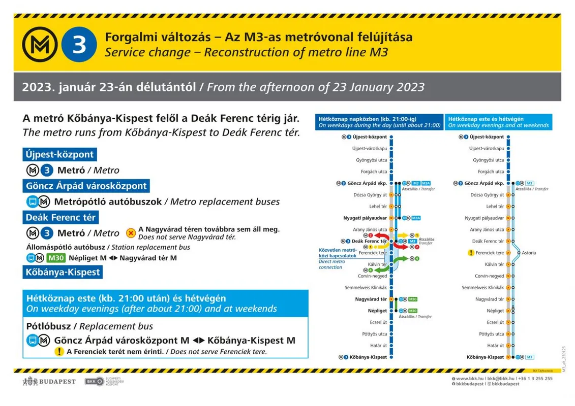 M3-as menetrend változás metró